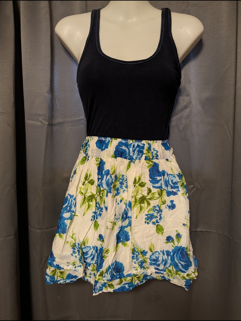 Abercrombie & Fitch Y2k White Skirt with Blue Floral Print And Racer Back Dress